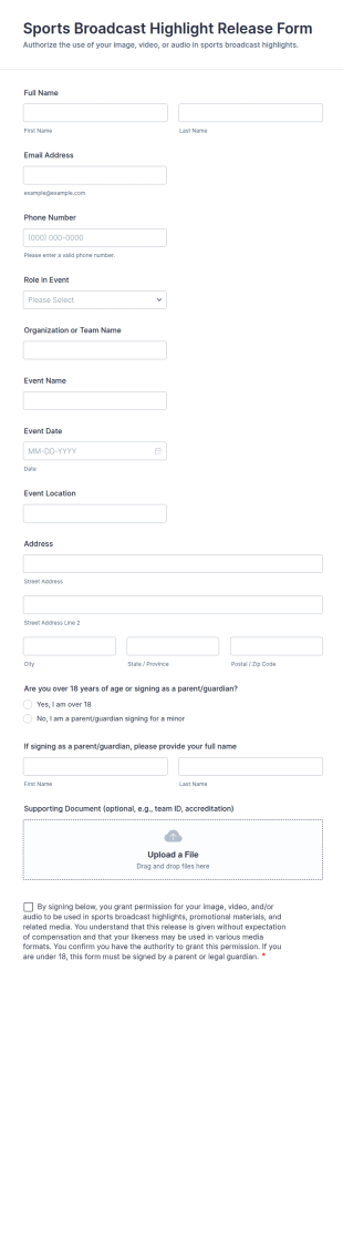Sports Broadcast Highlight Release Form Template