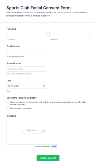 Sports Club Facial Consent Form Template