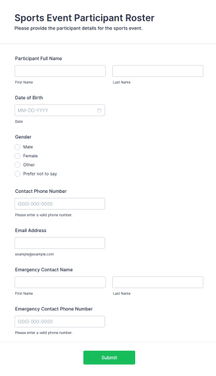 Sports Event Participant Roster Form Template