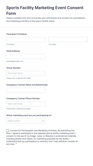 Sports Facility Marketing Event Consent Form Template