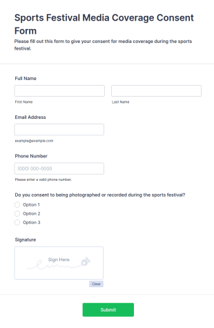 Sports Festival Media Coverage Consent Form Template