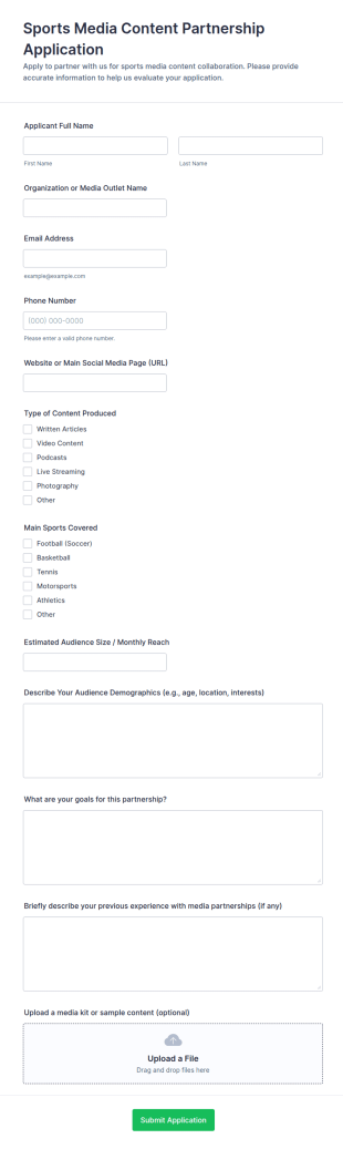 Sports Media Content Partnership Application Form Template
