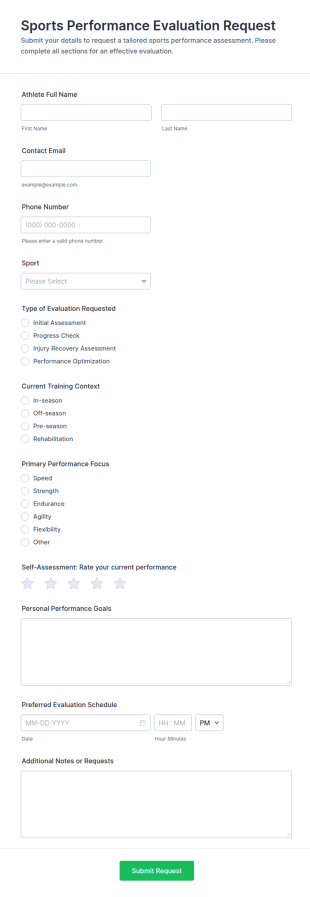Sports Performance Evaluation Request Form Template