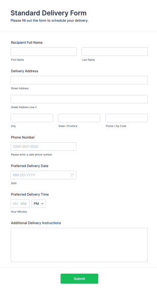 Standard Delivery Form Template