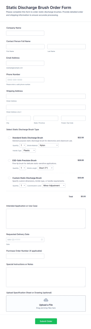 Static Discharge Brush Order Form Template