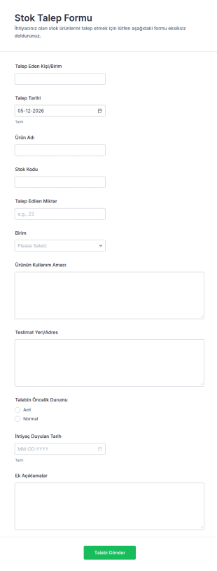 Stok Talep Form Şablonu