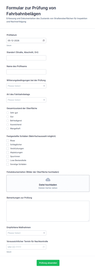 Straßenasphaltinspektionsbogen