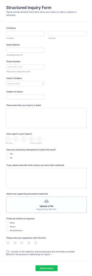 Structured Inquiry Form Template