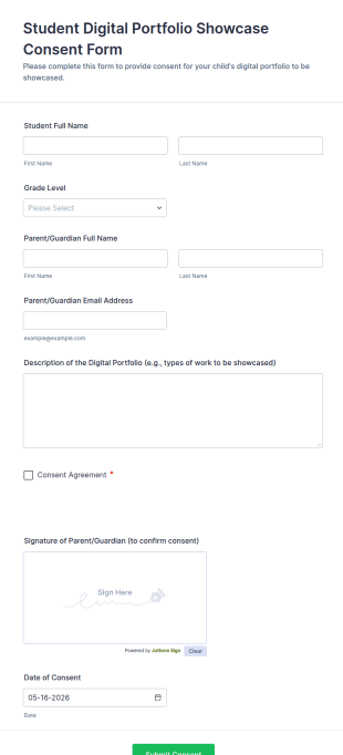 Student Digital Portfolio Showcase Consent Form Template
