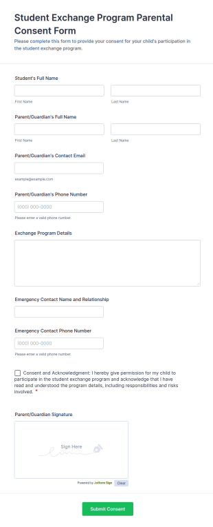 Student Exchange Program Parental Consent Form Template
