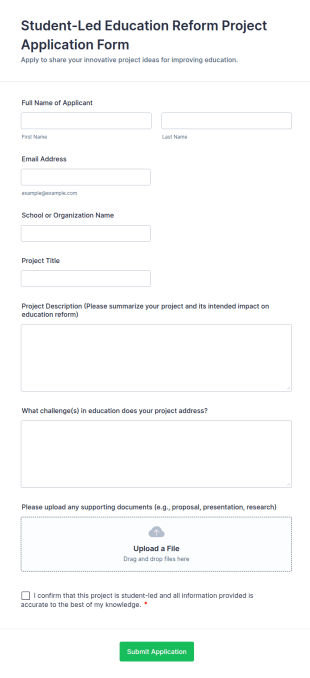 Student Led Education Reform Project Application Form Template