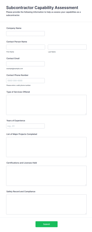 Subcontractor Capability Assessment Form Template