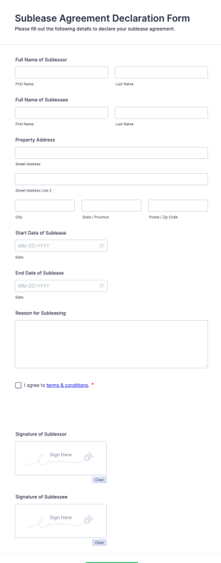 Sublease Agreement Declaration Form Template