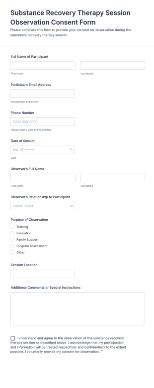 Substance Recovery Therapy Session Observation Consent Form Template