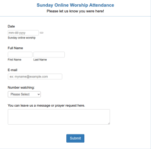 Online Worship Attendance Form Template