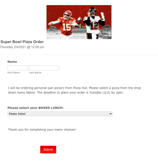 Super Bowl Pizza Order 2021 Form Template