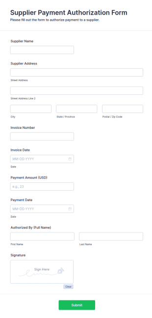 Supplier Payment Authorization Form Template