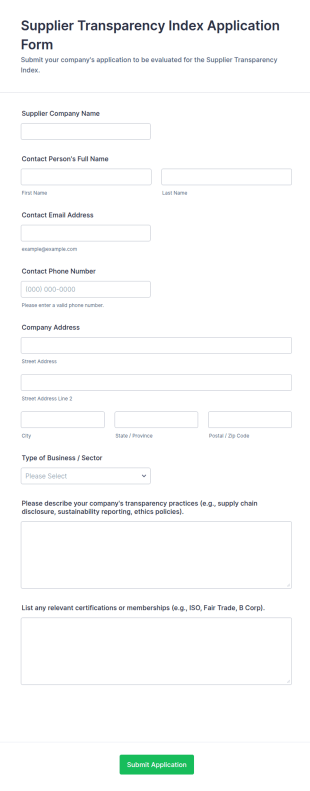Supplier Transparency Index Application Form Template