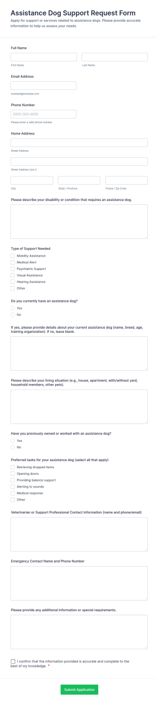 Support For Assistance Dogs Registration Form Template