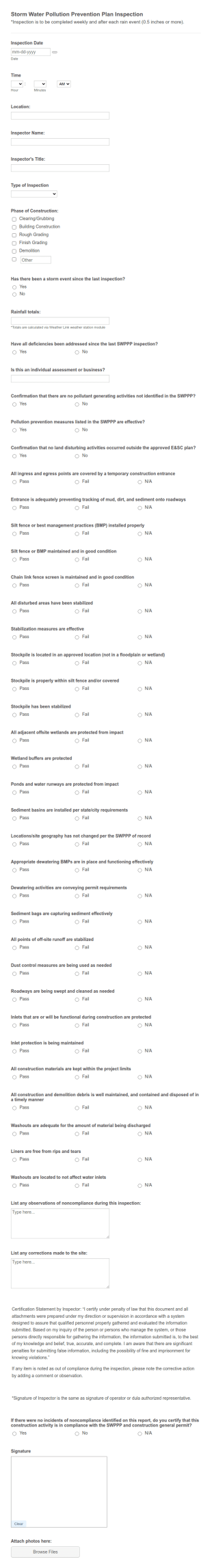 SWPPP Inspection Form Template