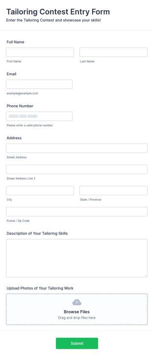 Tailoring Contest Entry Form Template