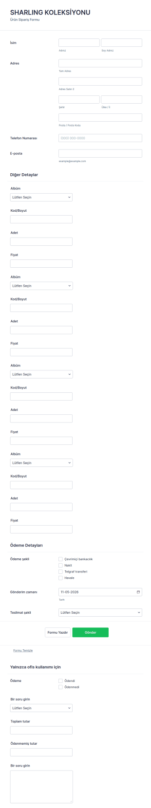 TAKI SİPARİŞ Form Şablonu