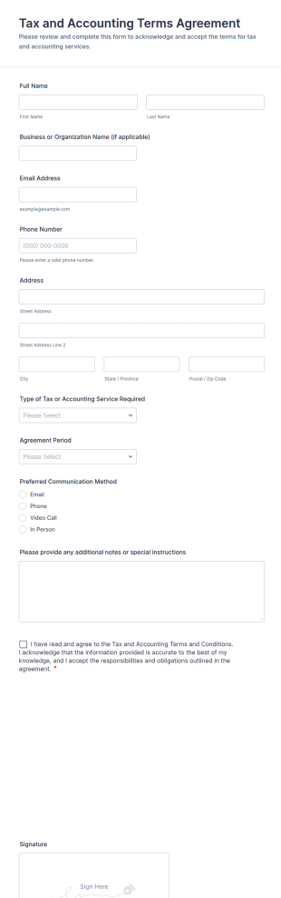 Tax And Accounting Terms Agreement Form Template