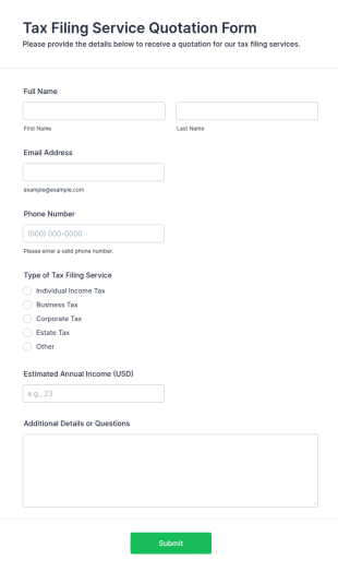 Tax Filing Service Quotation Form Template