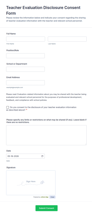 Teacher Evaluation Disclosure Consent Form Template