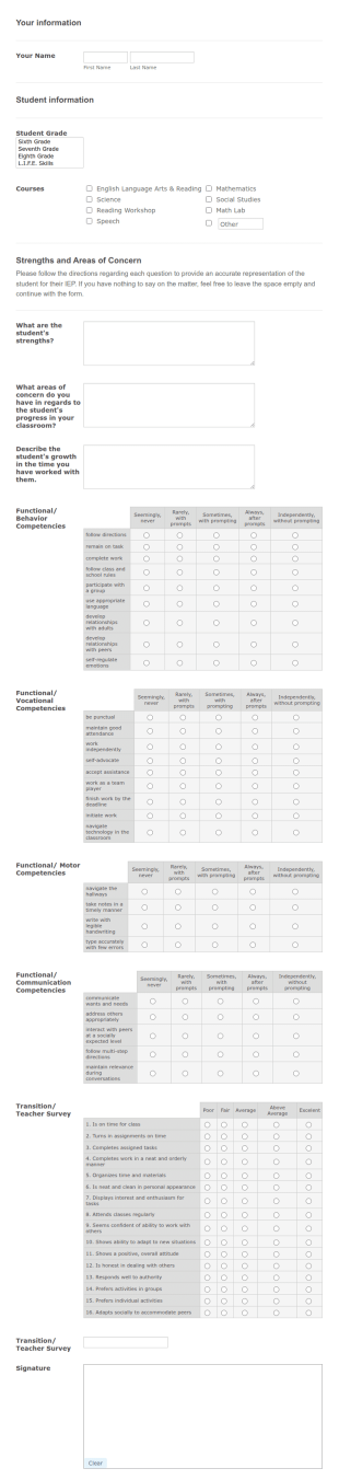 Teacher Input For IEP Form Template