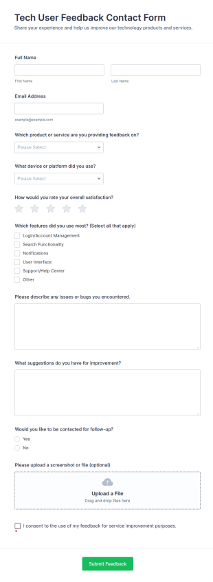 Tech User Feedback Contact Form Template