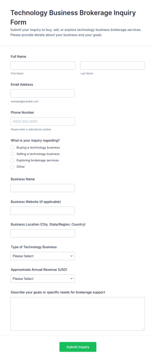 Technology Business Brokerage Inquiry Form Template