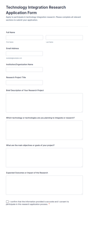 Technology Integration Research Application Form Template