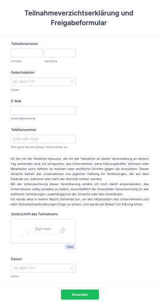 Teilnahmeverzichtserklärung Und Freigabeformular