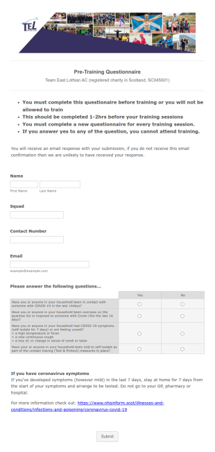 TEL Pre Training Questionnaire Form Template