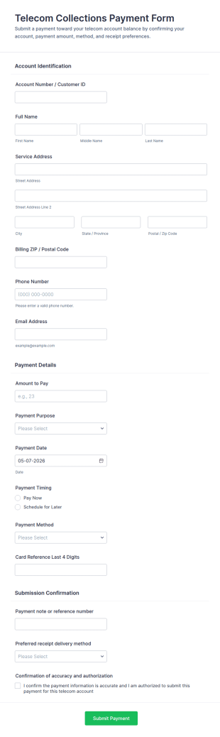 Telecom Collections Payment Form Template