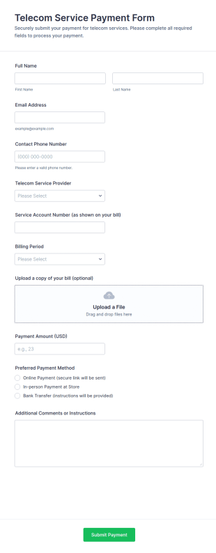 Telecom Service Payment Form Template
