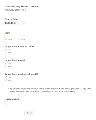 Template Covid 19 Daily Health Checklist