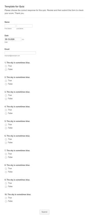 Template For Quiz