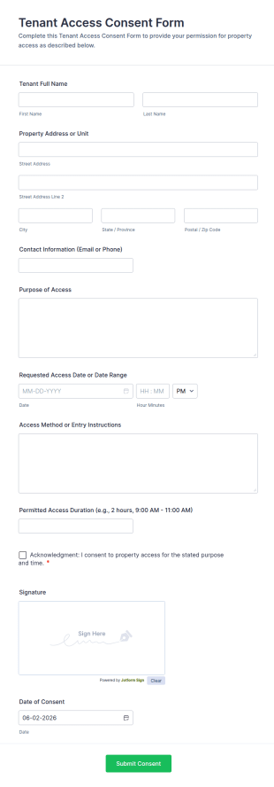 Tenant Access Consent Form Template