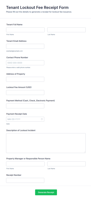Tenant Lockout Fee Receipt Form Template