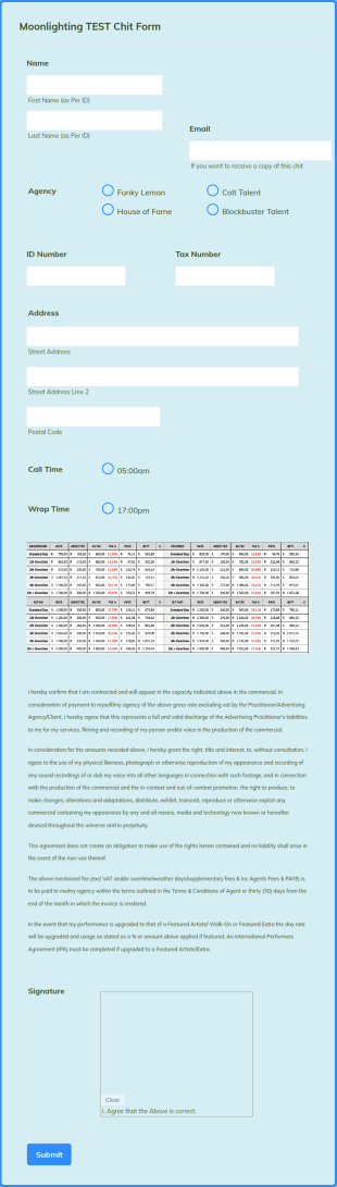 Test Chit Form Template