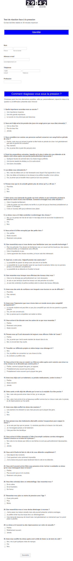 Test De R&eacute;action Face &agrave; La Pression MCA CI