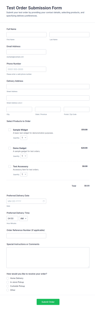 Test Order Submission Form Template