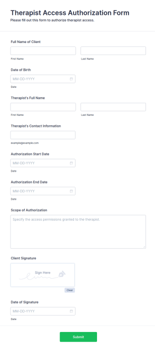 Therapist Access Authorization Form Template
