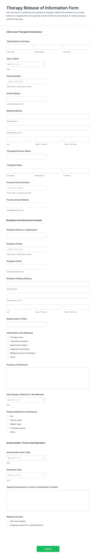 Therapy Release Of Information Form Template