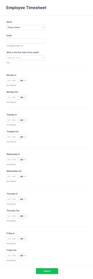 Simple Time Sheet Form Template