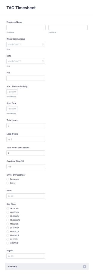 Timesheet Form Template