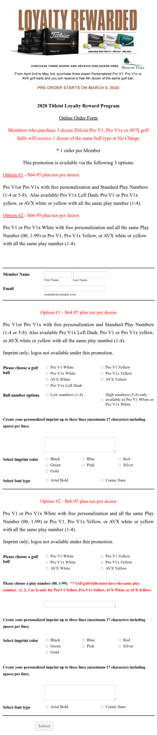 Titleist Form Template