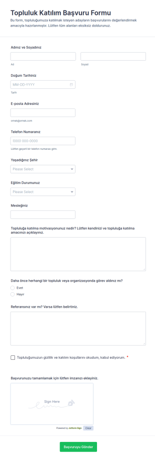 Topluluk Katılım Başvuru Form Şablonu